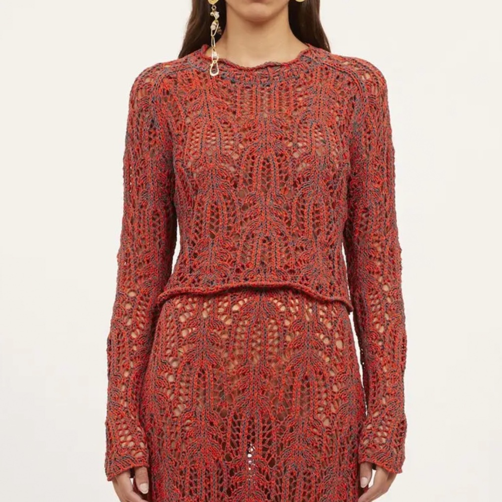 Ulla Johnson - Open Weave Crochet Pullover - Coral